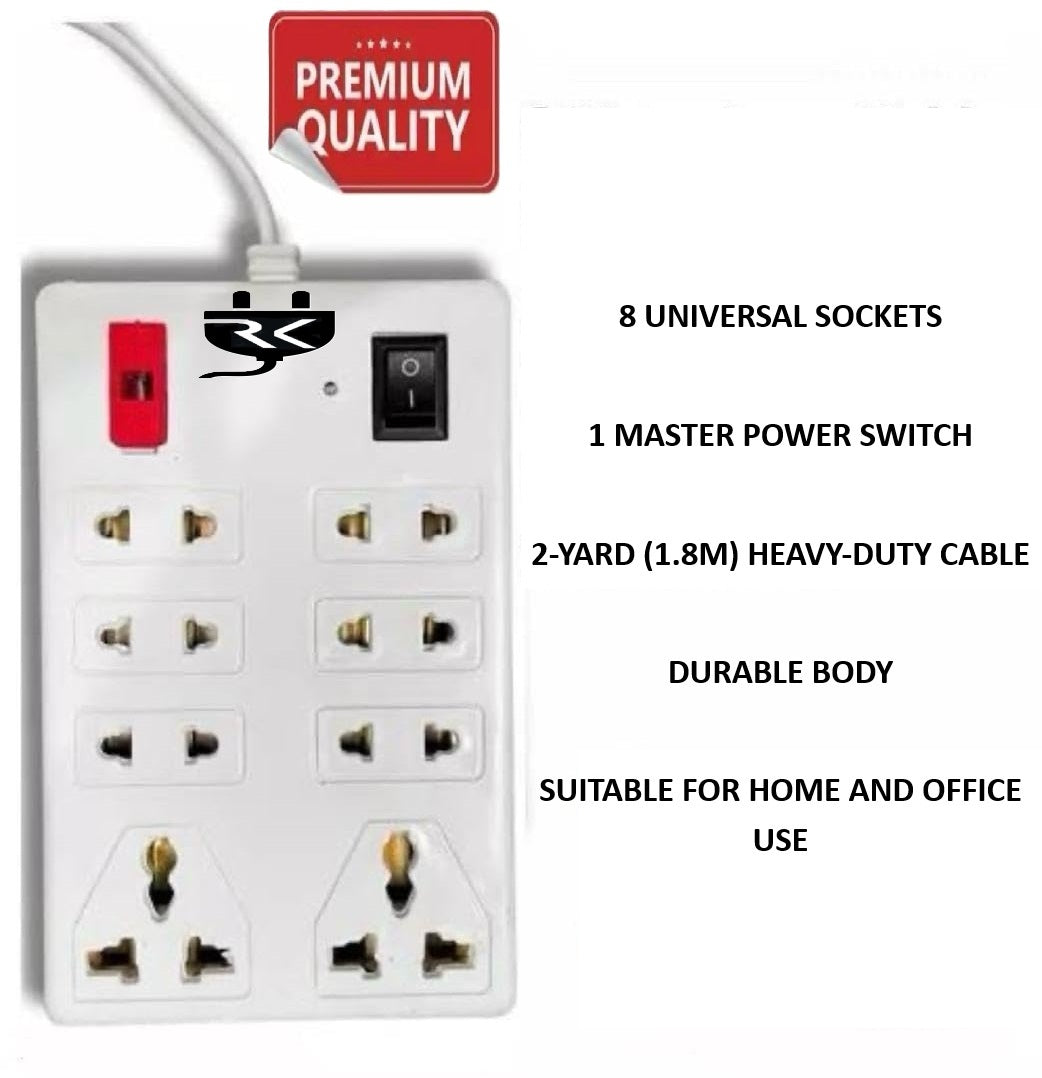 RK Volt Edge 8-Socket Extension Board with Master Switch | 1.8M Heavy-Duty Cable