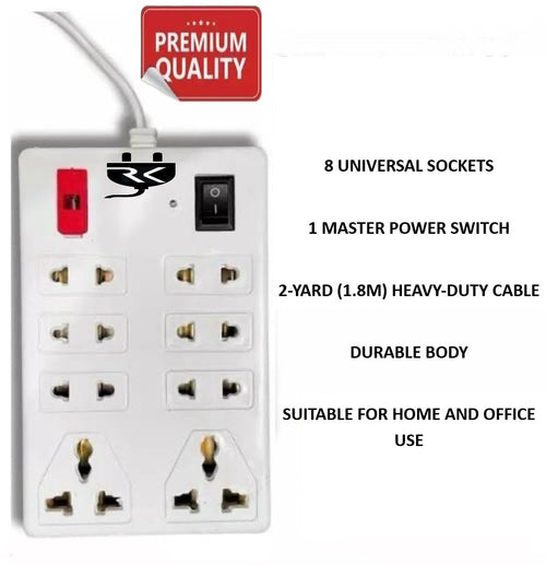 RK Volt Edge 8-Socket Extension Board with Master Switch | 1.8M Heavy-Duty Cable